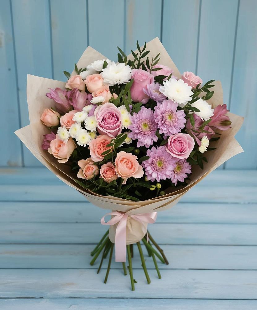 Букет цветов из: Хризантемы, Розы и Альстромерии в Поселке совхоза Марфино