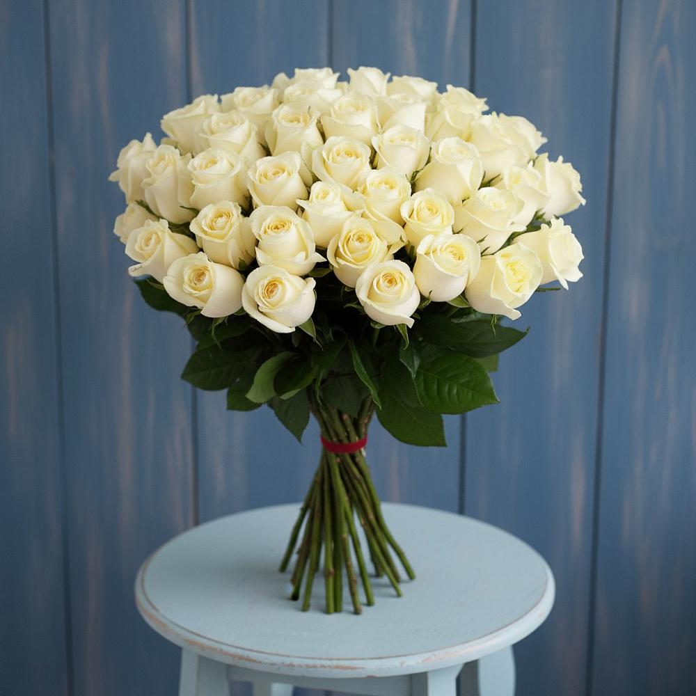 Букет 51 Белая роза Эдлесс Лав в Поселке совхоза Марфино