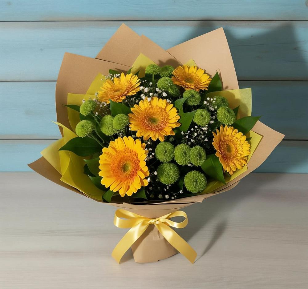 Букет цветов из: Герберы и Хризантемы в Поселке совхоза Марфино