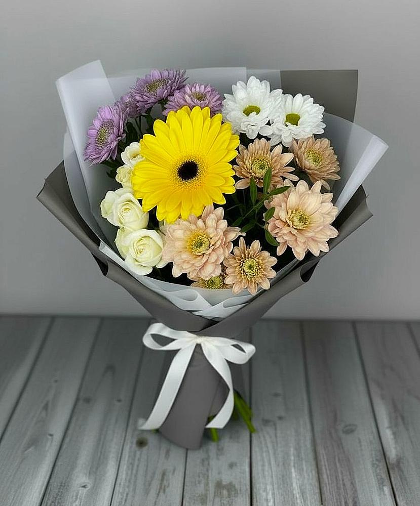 Букет цветов из: Розы, Герберы и Хризантемы в Поселке совхоза Марфино