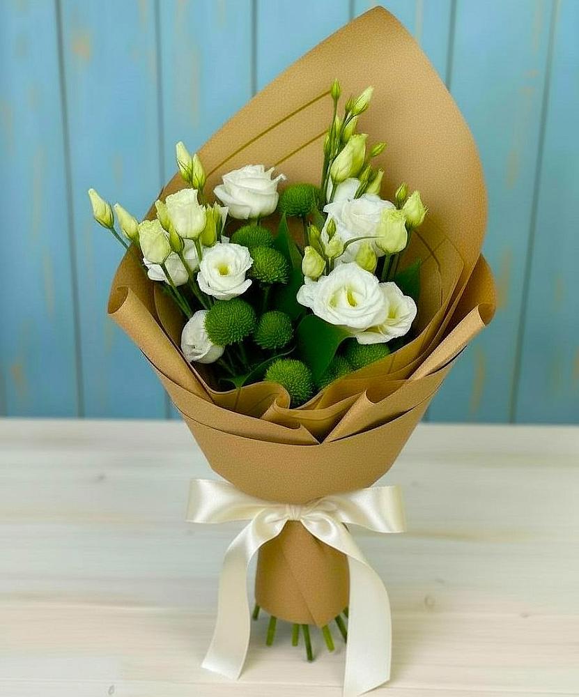 Букет цветов из: Хризантемы и Лизиантусы в Поселке совхоза Марфино