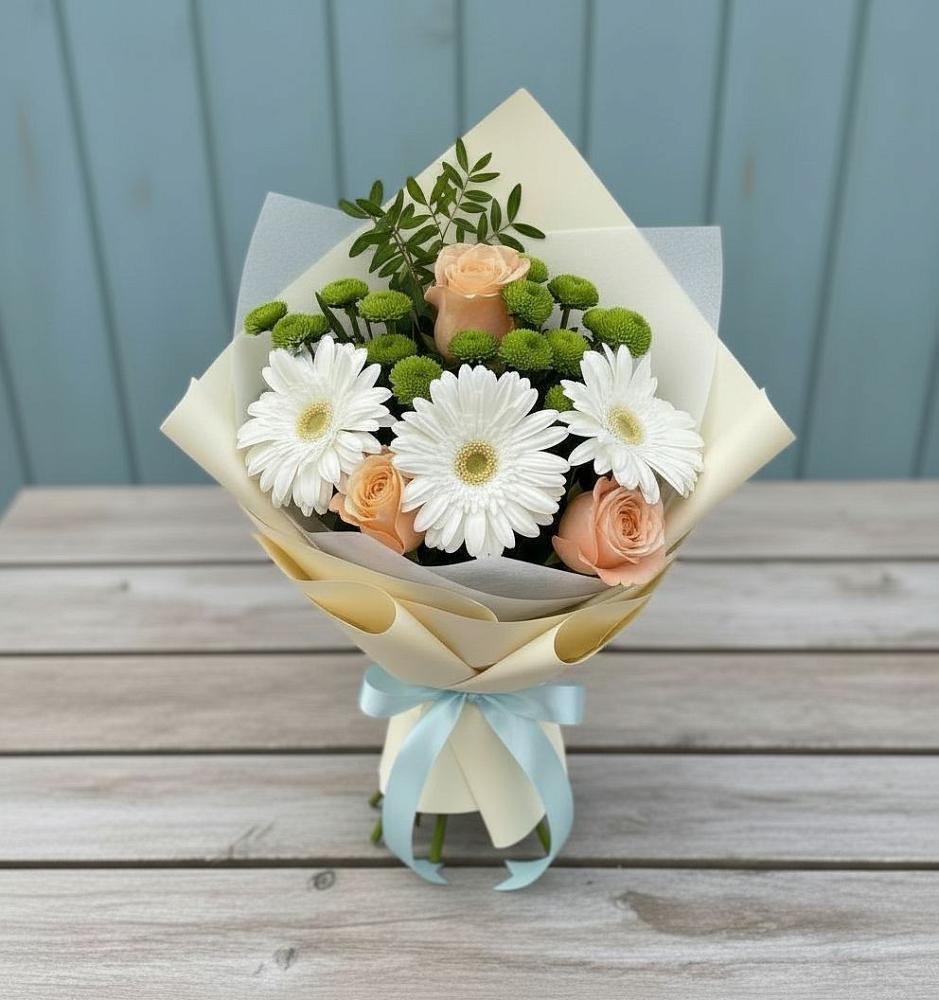 Букет цветов из: Герберы, Розы и Хризантемы в Поселке совхоза Марфино
