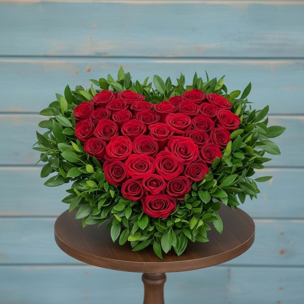 Цветочная композиция из Розы в виде сердца в Поселке совхоза Марфино