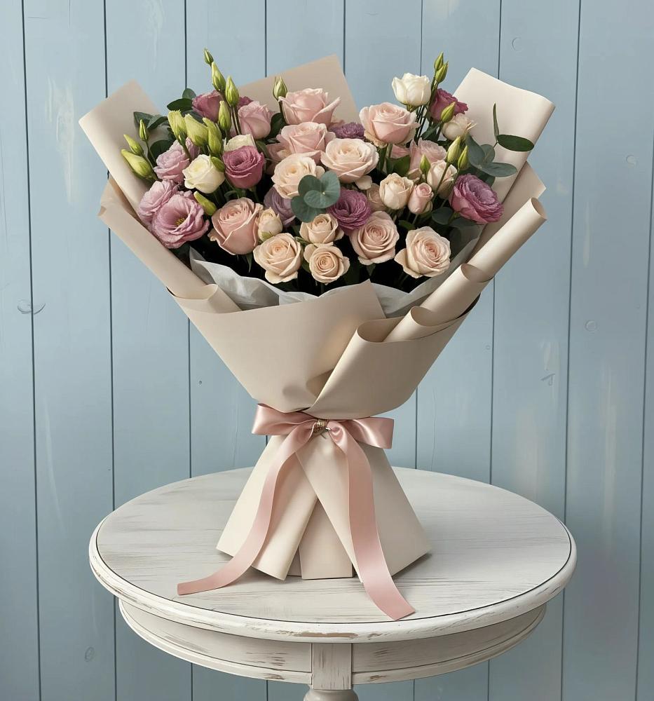 Букет цветов из: Розы и Лизиантусы в Поселке совхоза Марфино