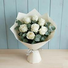Букет Белые розы в Эвкалипте в Поселке совхоза Марфино